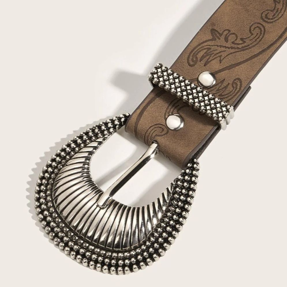 Ceinture à Motif Végétal Boucle Western Modèle Inaba - La Ceinturerie