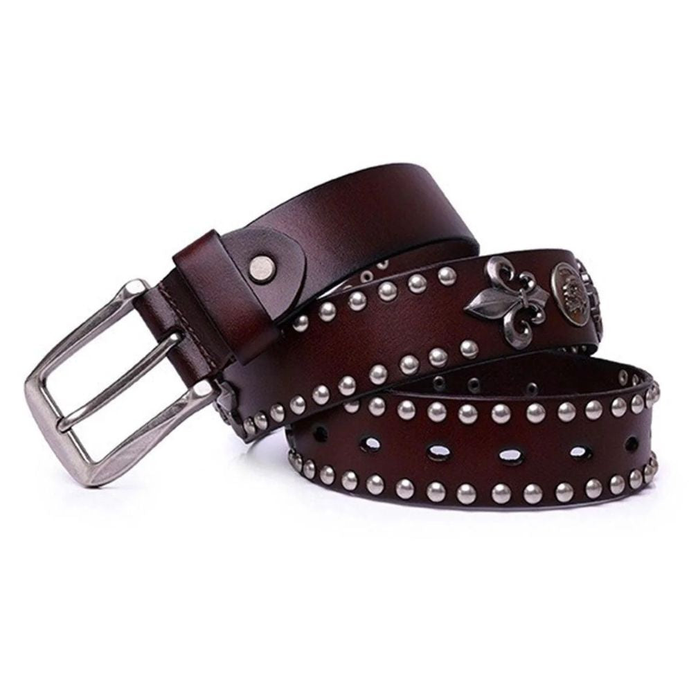 Ceinture Fleurs de Lys et Têtes de Mort Modèle Skeegi - La Ceinturerie