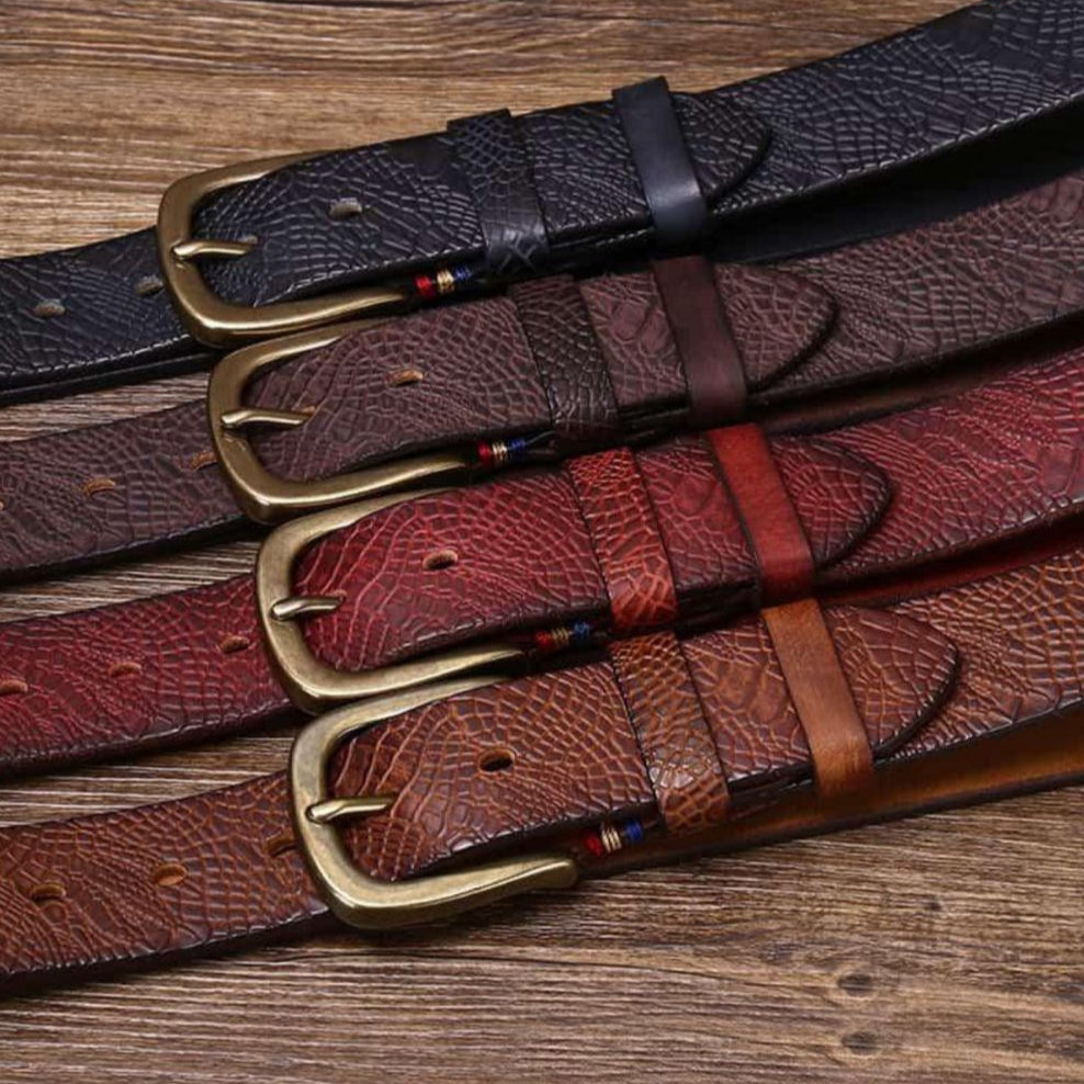 Ceinture Cuir Aspect Crocodile Boucle Élégante Homme - La Ceinturerie