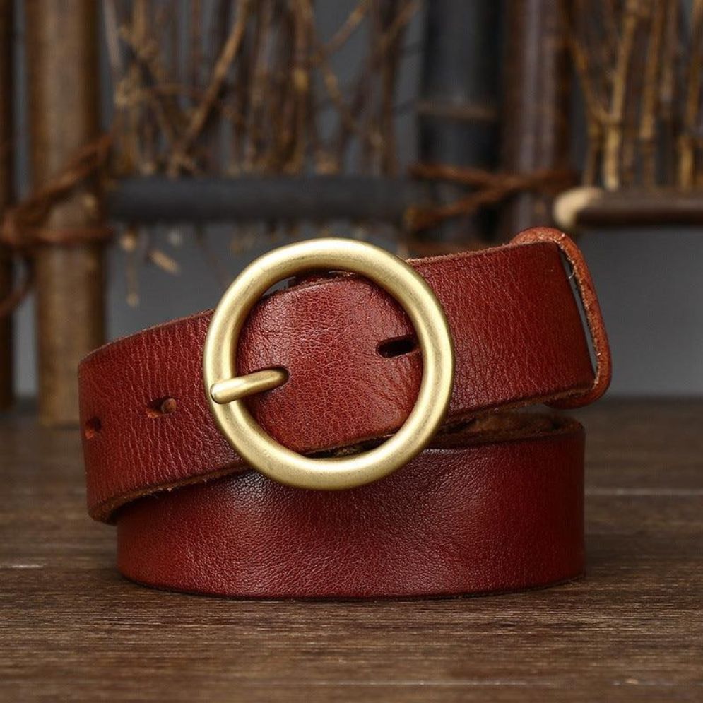 Ceinture Cuir Vieilli Boucle Ronde Femme Modèle Mita - La Ceinturerie