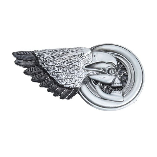 Boucle de Ceinture Crâne sur Roue de Moto Modèle Coll - La Ceinturerie