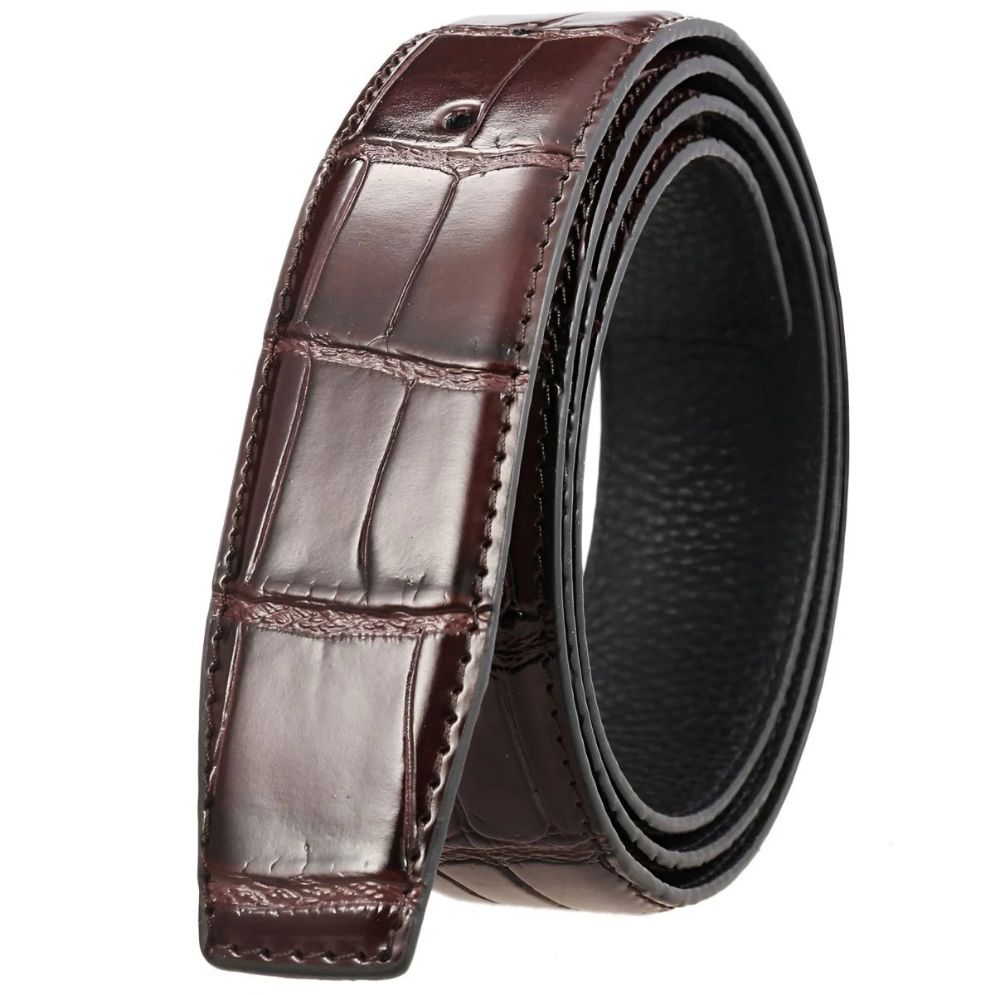 Lanière de Ceinture 3.4 cm Cuir Boucles Ardillons Aspect Crocodile Modèle Kirann - La Ceinturerie