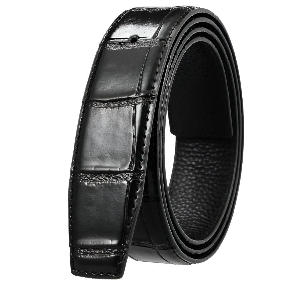 Lanière de Ceinture 3.4 cm Cuir Boucles Ardillons Aspect Crocodile Modèle Kirann - La Ceinturerie