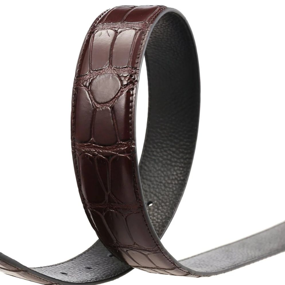 Lanière de Ceinture 3.4 cm Cuir Boucles Ardillons Aspect Crocodile Modèle Kirann - La Ceinturerie