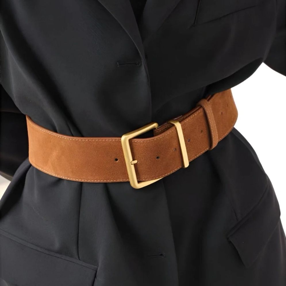 Ceinture Large Daim Boucle Large Dorée Modèle Audrey - La Ceinturerie