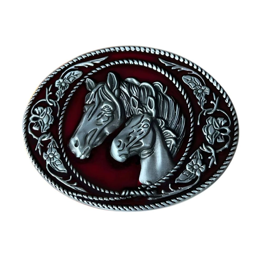Boucle de Ceinture Animal Double Tête de Cheval Modèle Roy - La Ceinturerie