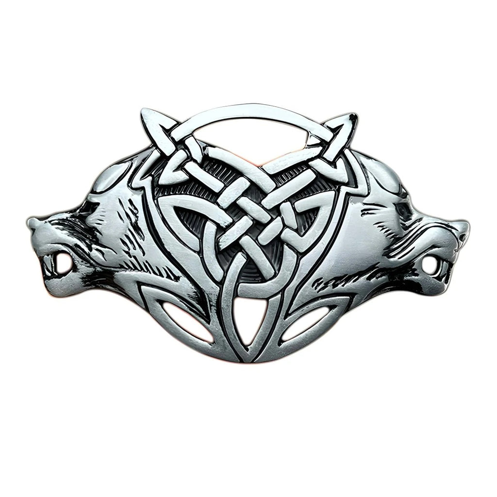 Boucle de Ceinture Celtique Double Têtes de Loups Modèle Aryan - La Ceinturerie