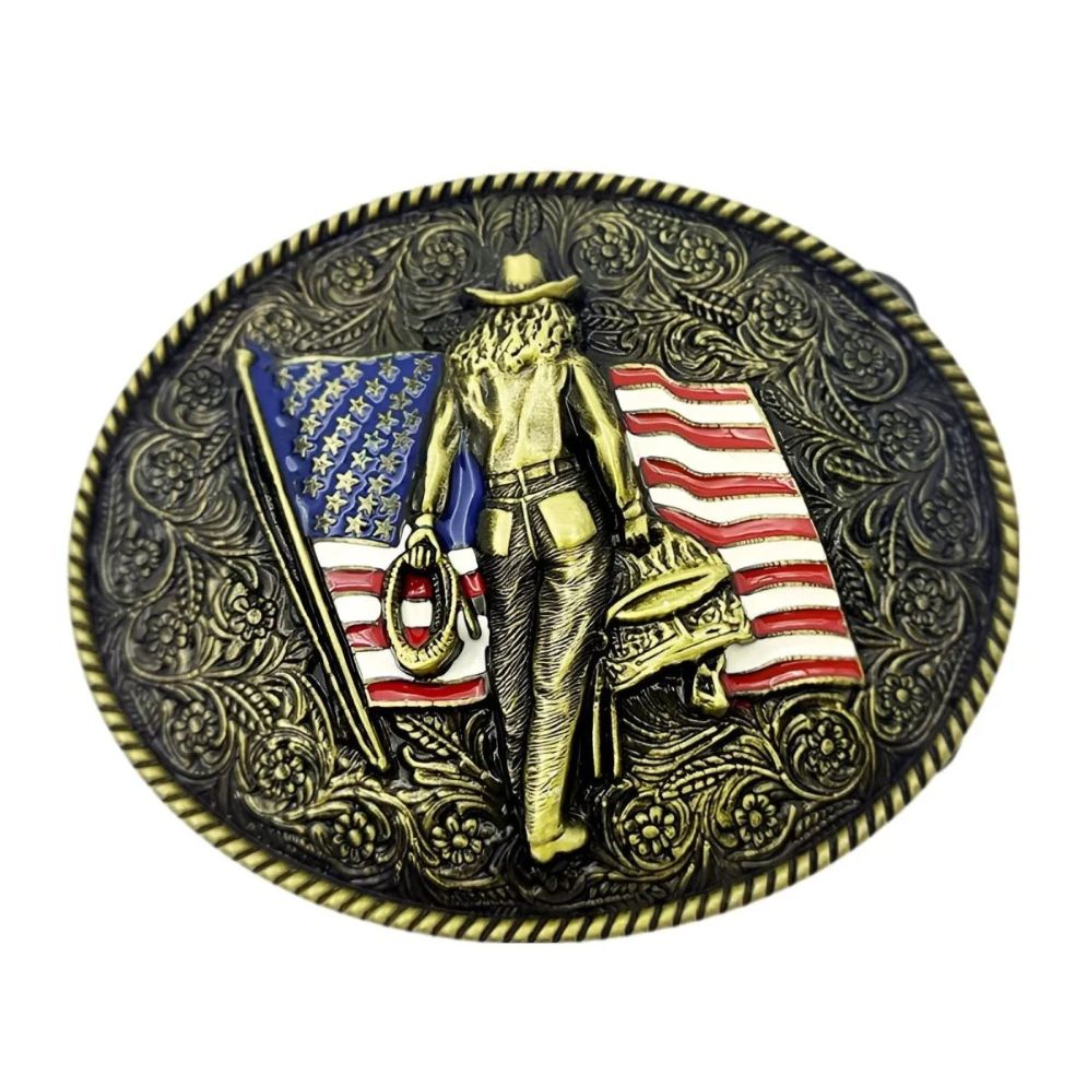 Boucle de Ceinture Western Cow-boy sur Drapeau Américain Modèle Ilyas - La Ceinturerie