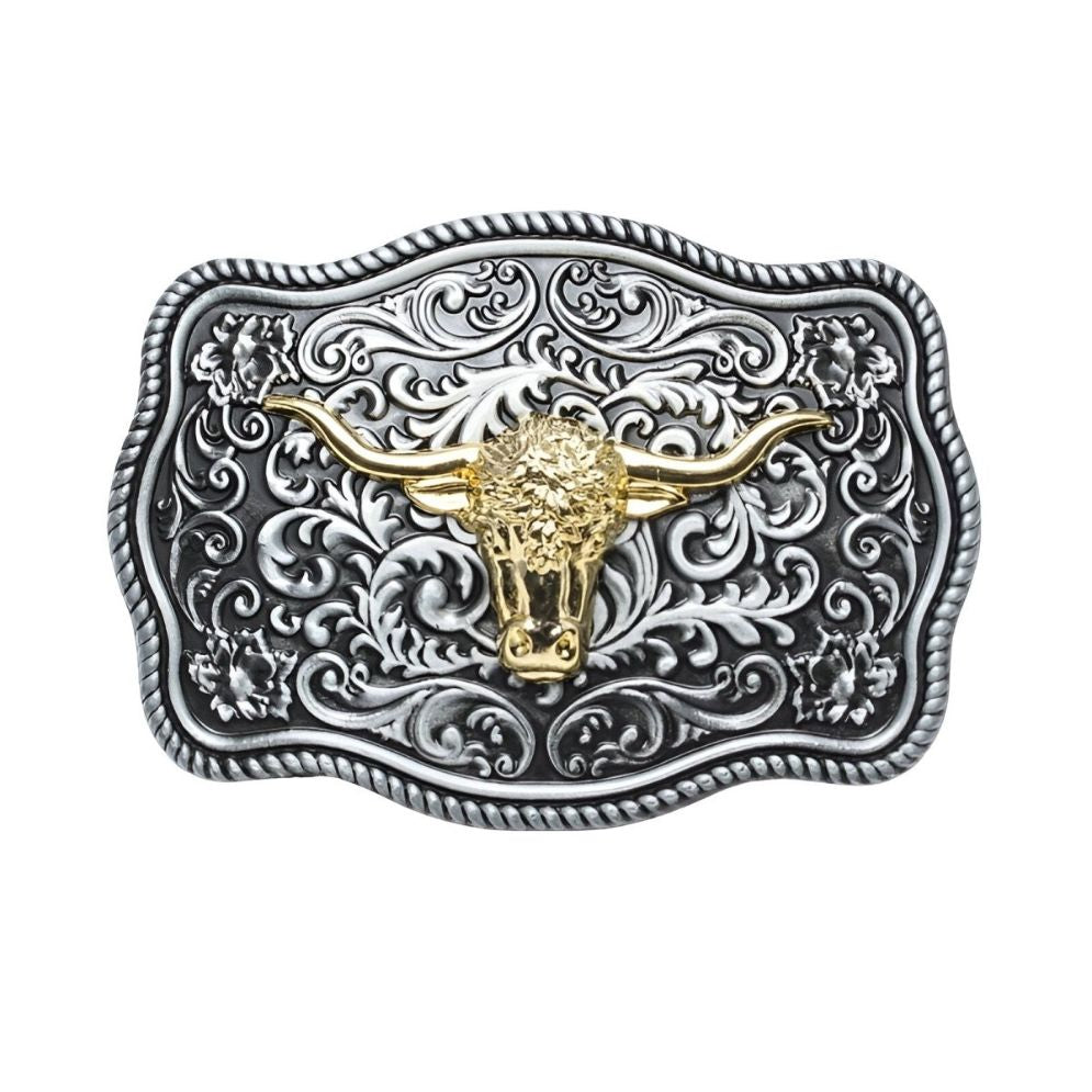 Boucle de Ceinture Western Tête de Taureau Dorée Modèle Lino - La Ceinturerie

