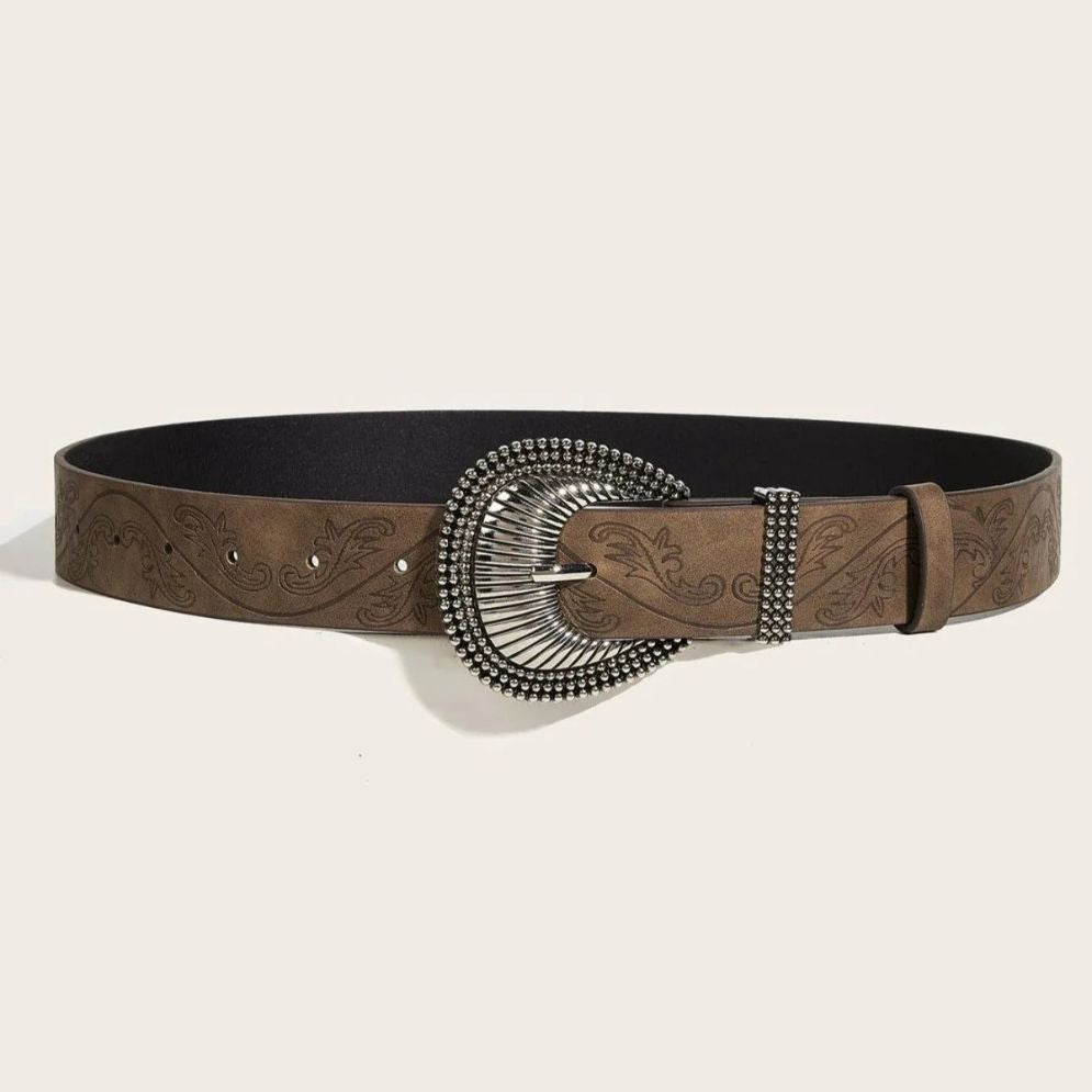 Ceinture à Motif Végétal Boucle Western Modèle Inaba - La Ceinturerie