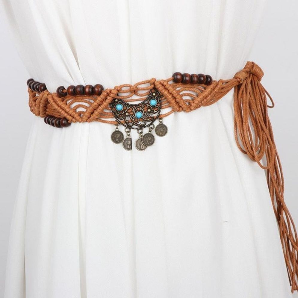 Ceinture à Nouer en Corde de Coton Ciré avec Perles Modèle Borra - La Ceinturerie