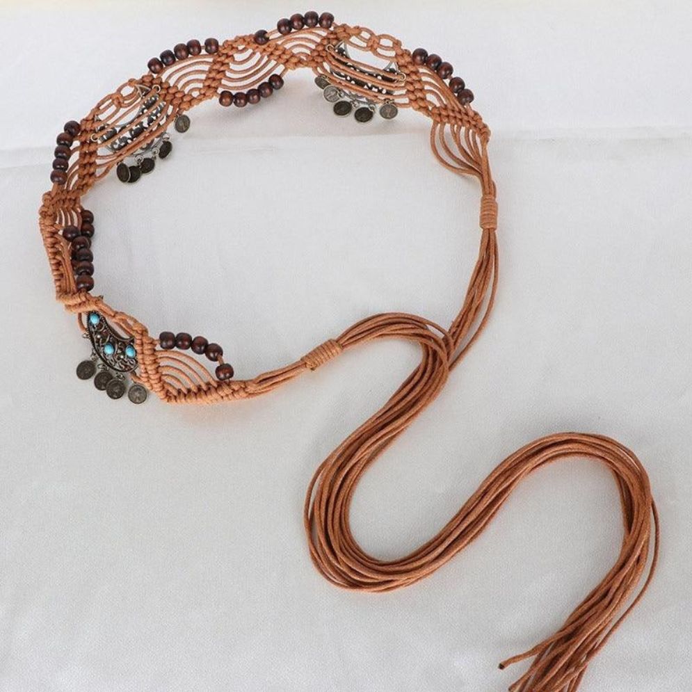 Ceinture à Nouer en Corde de Coton Ciré avec Perles Modèle Borra - La Ceinturerie