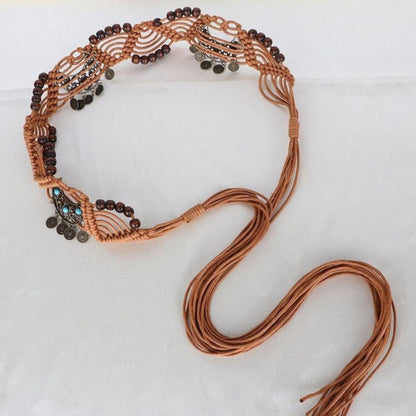 Ceinture à Nouer en Corde de Coton Ciré avec Perles Modèle Borra - La Ceinturerie