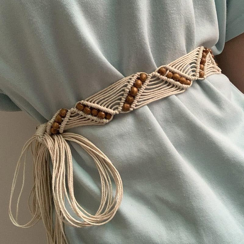 Ceinture à Nouer Corde de Coton Perles Modèle Makenna - La Ceinturerie