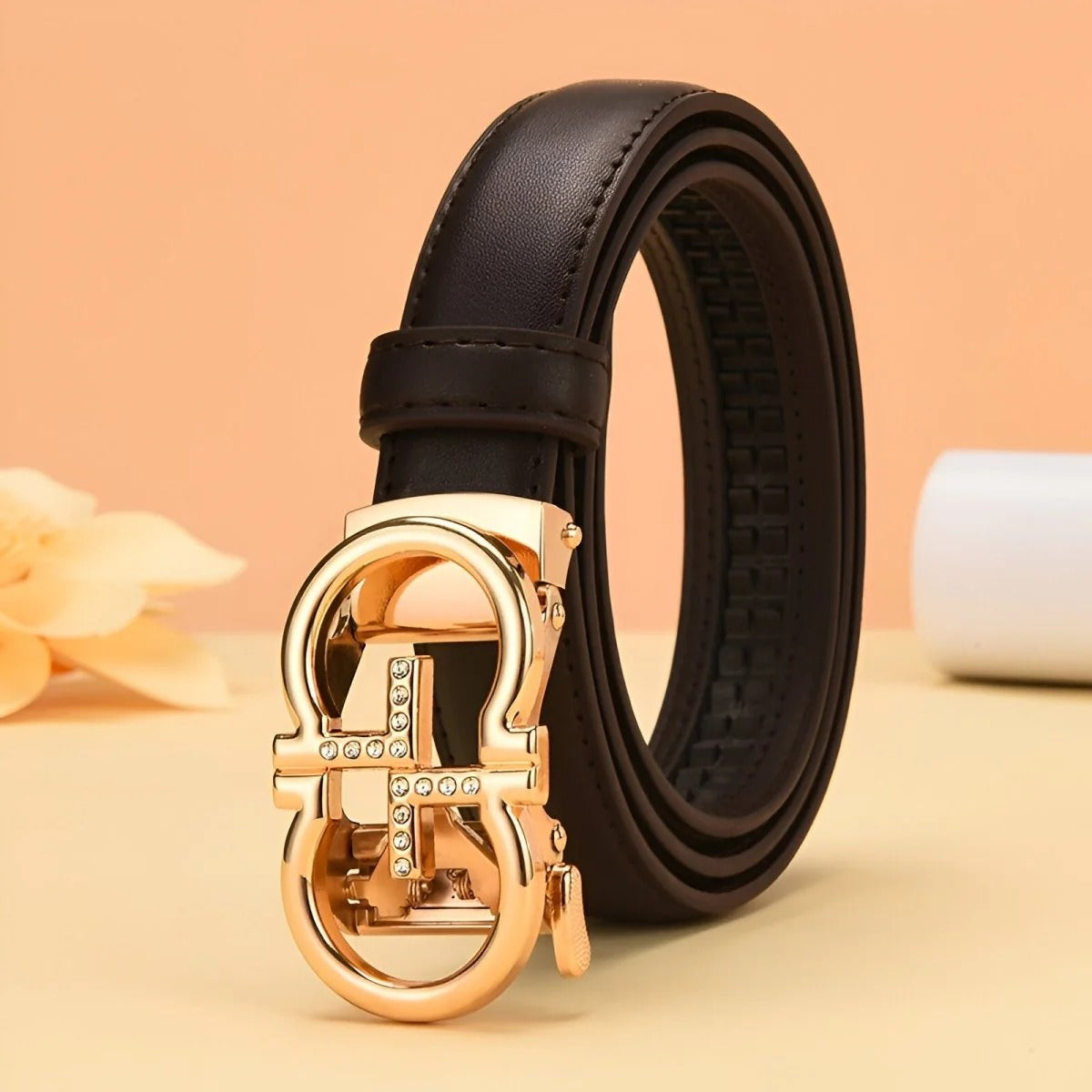 Ceinture Automatique Boucle Dorée Oméga Modèle Maeka Noire
