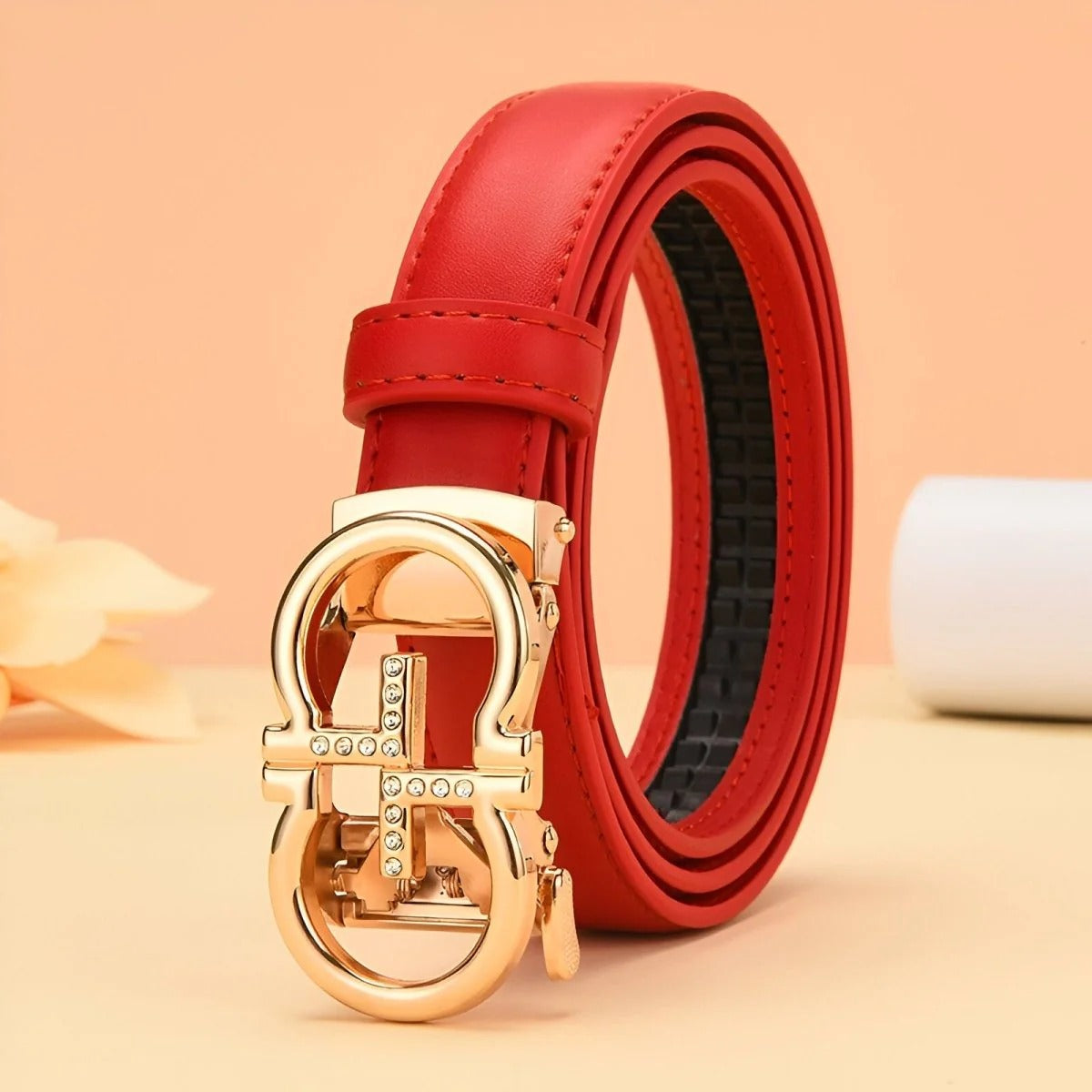 Ceinture Automatique Boucle Dorée Oméga Modèle Maeka Rouge
