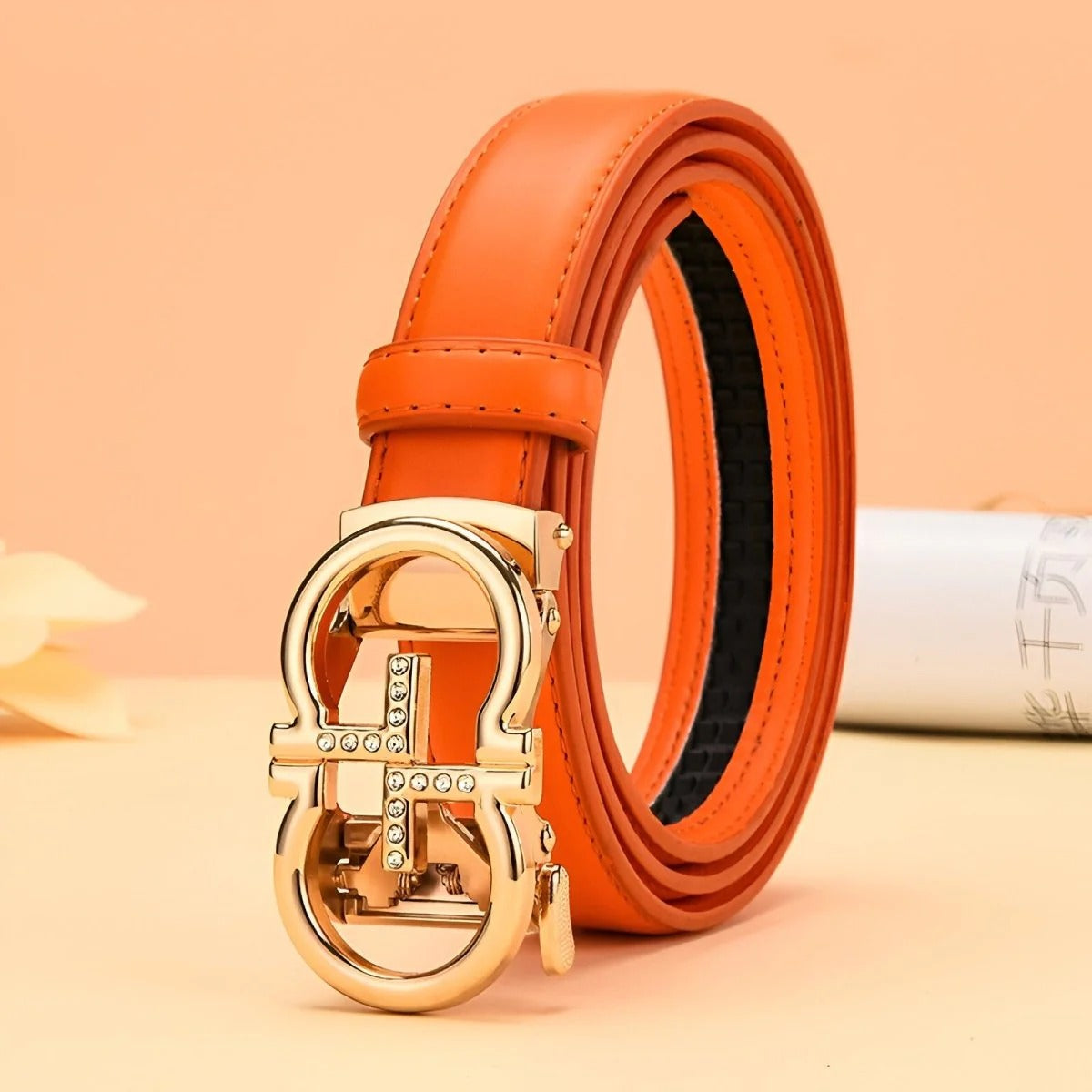 Ceinture Automatique Boucle Dorée Oméga Modèle Maeka Orange
