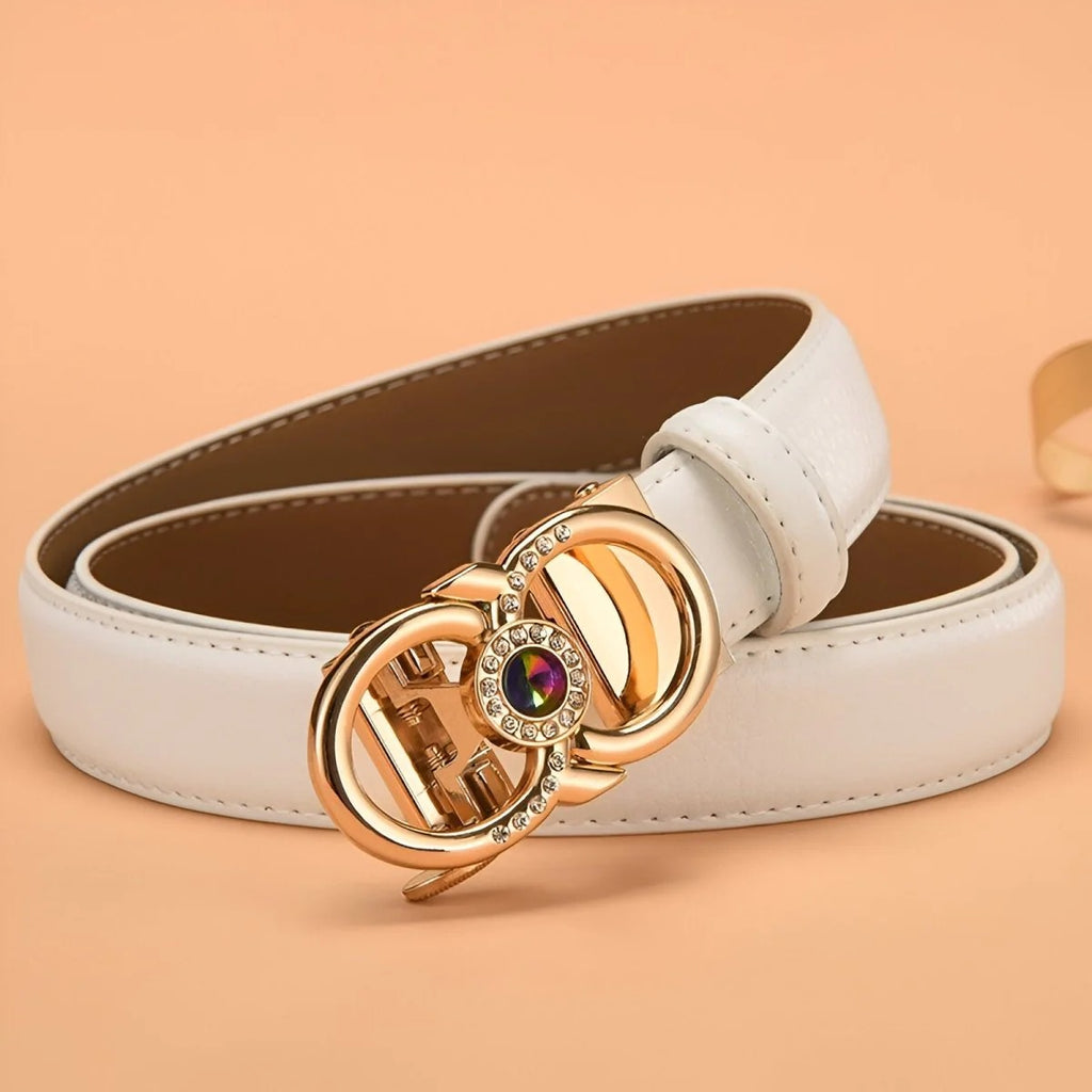 Ceinture Automatique Boucle Dorée Strass Modèle sally Blanche

