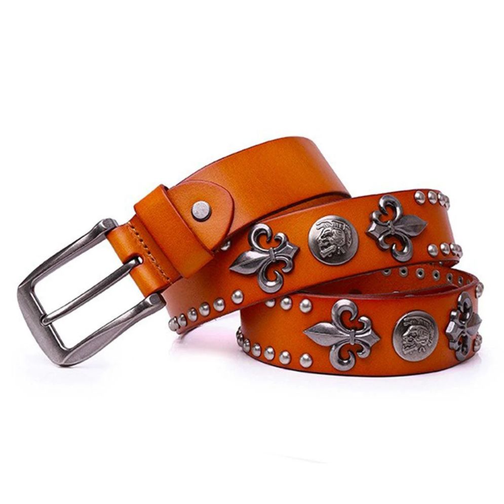 Ceinture Fleurs de Lys et Têtes de Mort Modèle Skeegi - La Ceinturerie