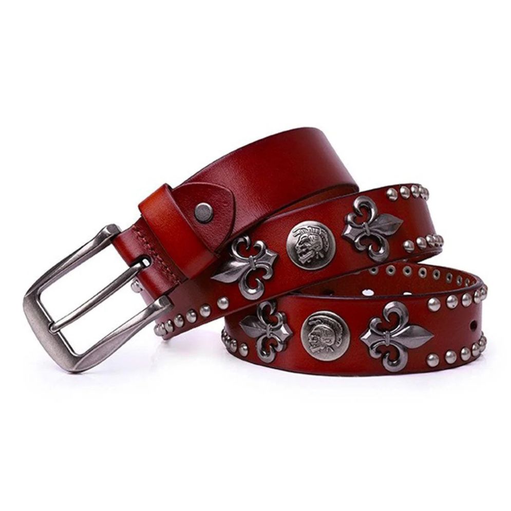 Ceinture Fleurs de Lys et Têtes de Mort Modèle Skeegi - La Ceinturerie