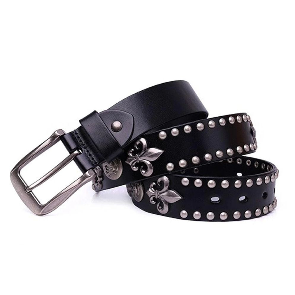 Ceinture Fleurs de Lys et Têtes de Mort Modèle Skeegi - La Ceinturerie