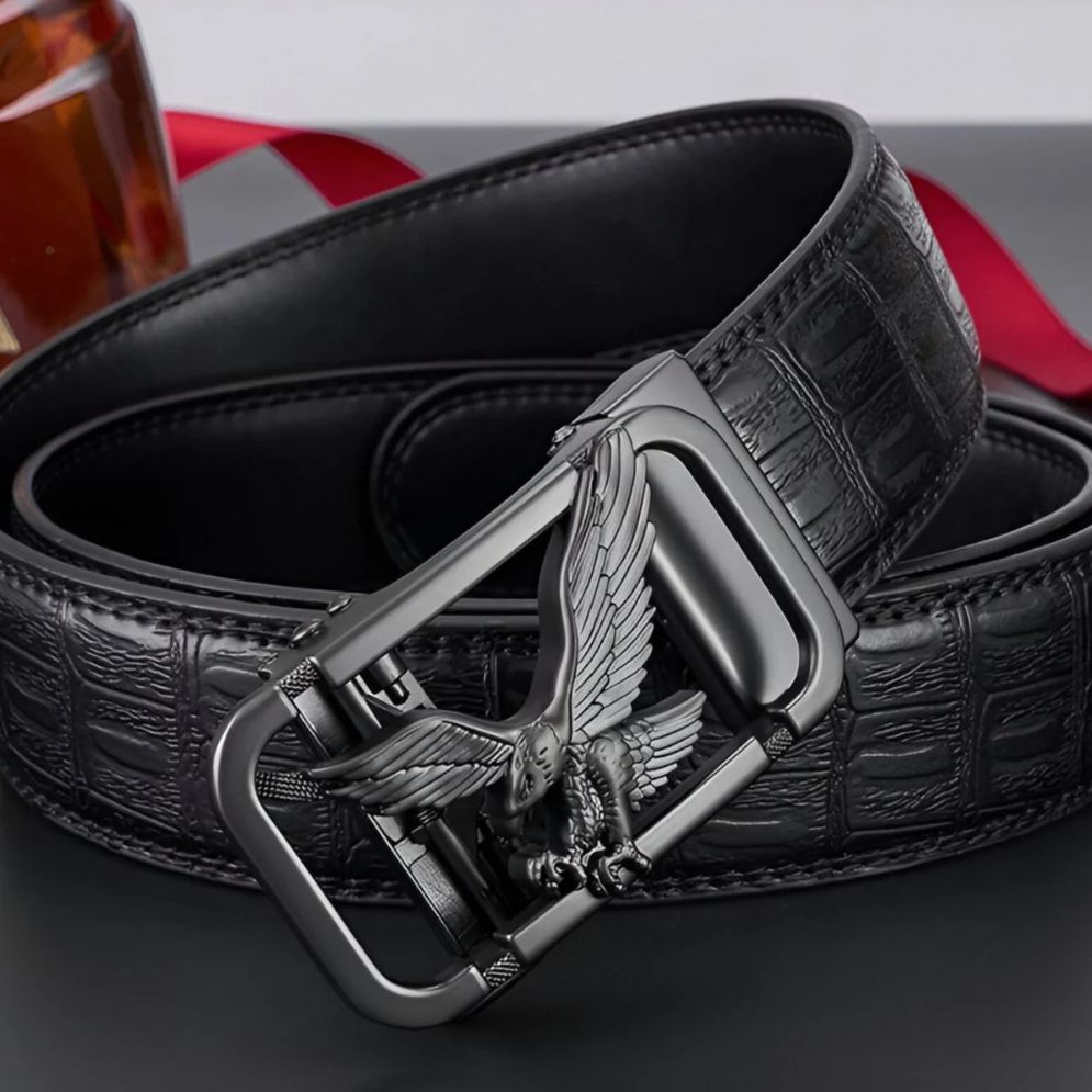 Ceinture Cuir Aspect Crocodile à Boucle Aigle homme Modèle Kimo


