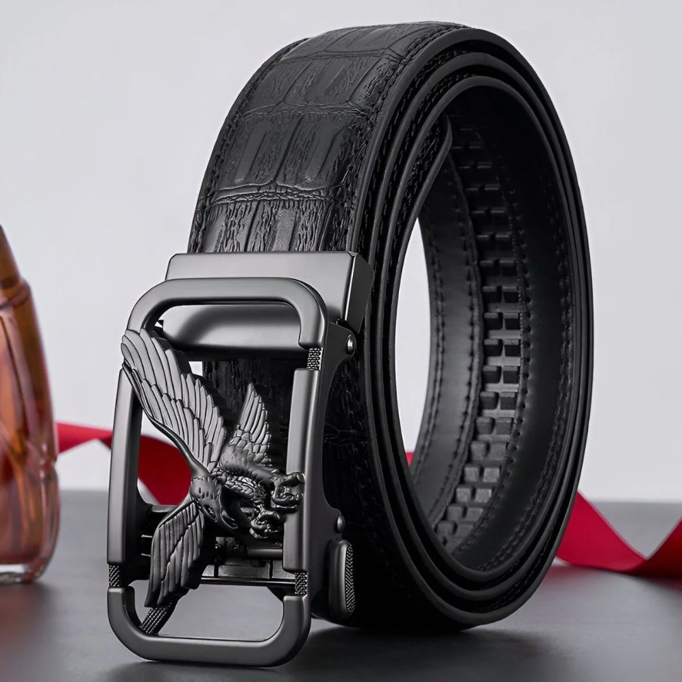 Ceinture Cuir Aspect Crocodile à Boucle Aigle homme Modèle Kimo

