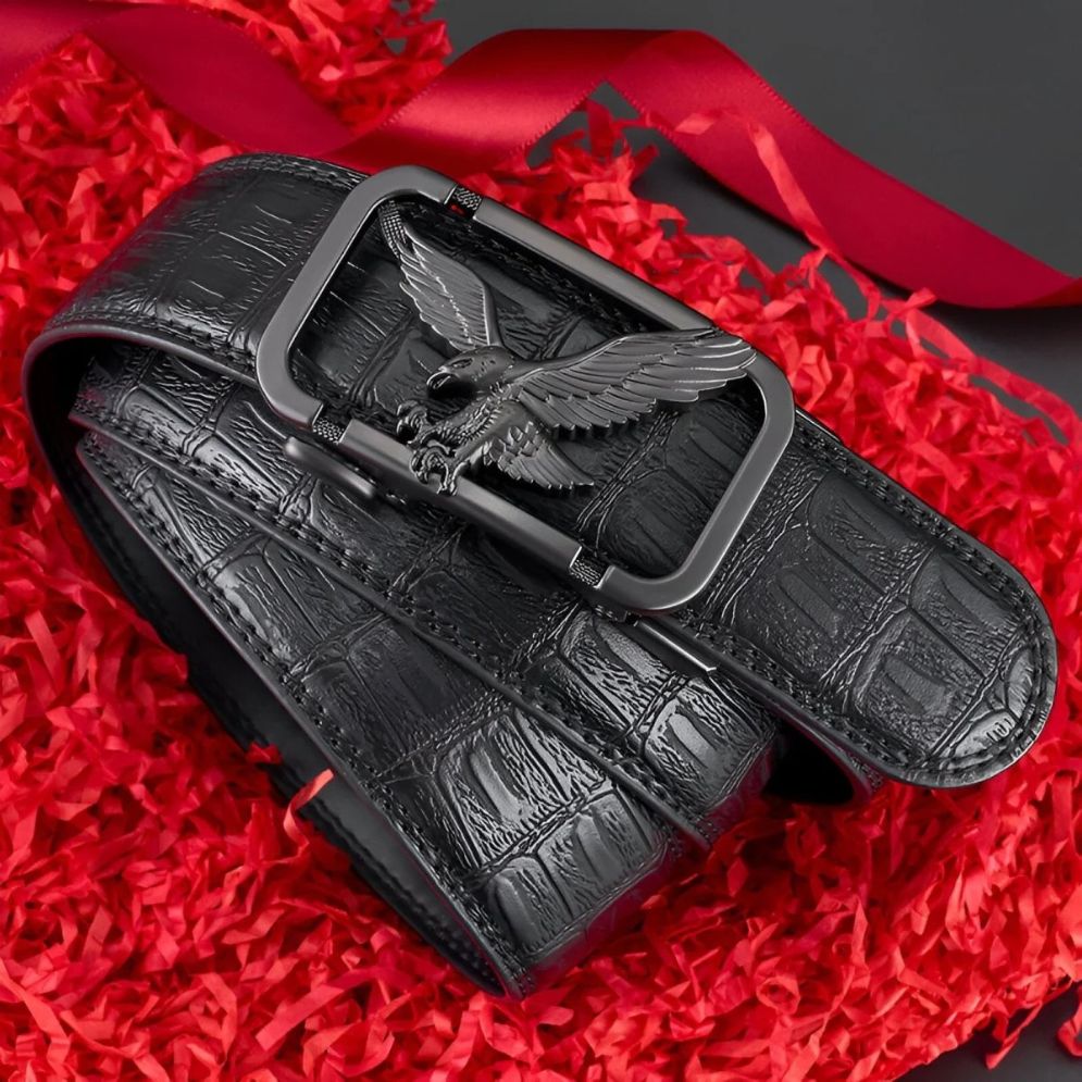 Ceinture Cuir Aspect Crocodile à Boucle Aigle homme Modèle Kimo