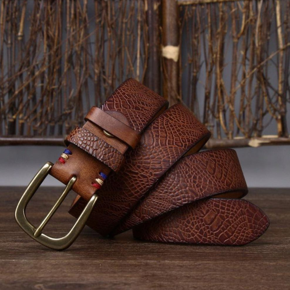 Ceinture Cuir Aspect Crocodile Boucle Élégante Homme - La Ceinturerie