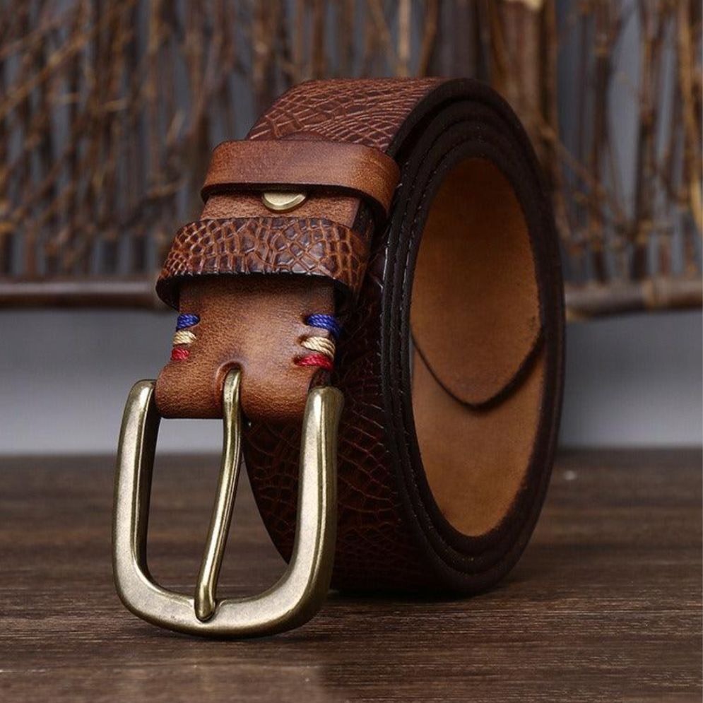 Ceinture Cuir Aspect Crocodile Boucle Élégante Homme - La Ceinturerie
