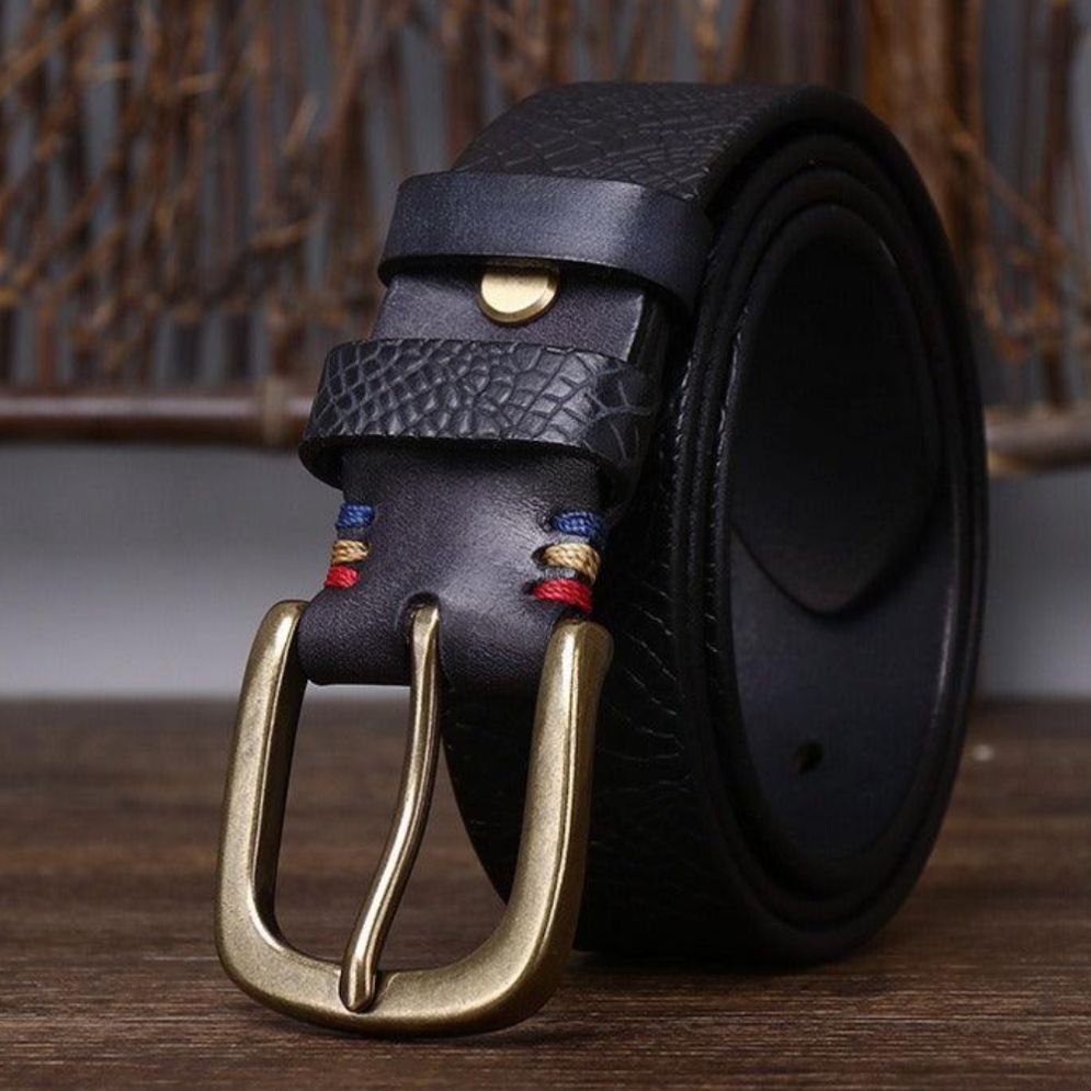 Ceinture Cuir Aspect Crocodile Boucle Élégante Homme - La Ceinturerie