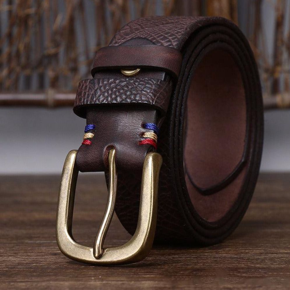 Ceinture Cuir Aspect Crocodile Boucle Élégante Homme - La Ceinturerie