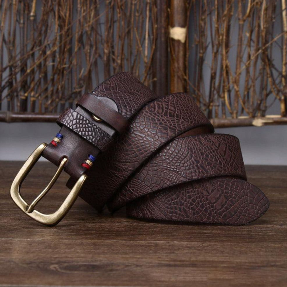 Ceinture Cuir Aspect Crocodile Boucle Élégante Homme - La Ceinturerie