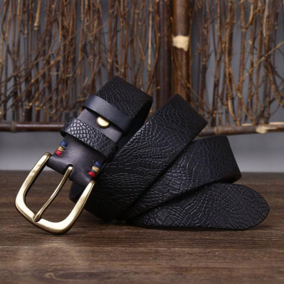 Ceinture Cuir Aspect Crocodile Boucle Élégante Homme - La Ceinturerie
