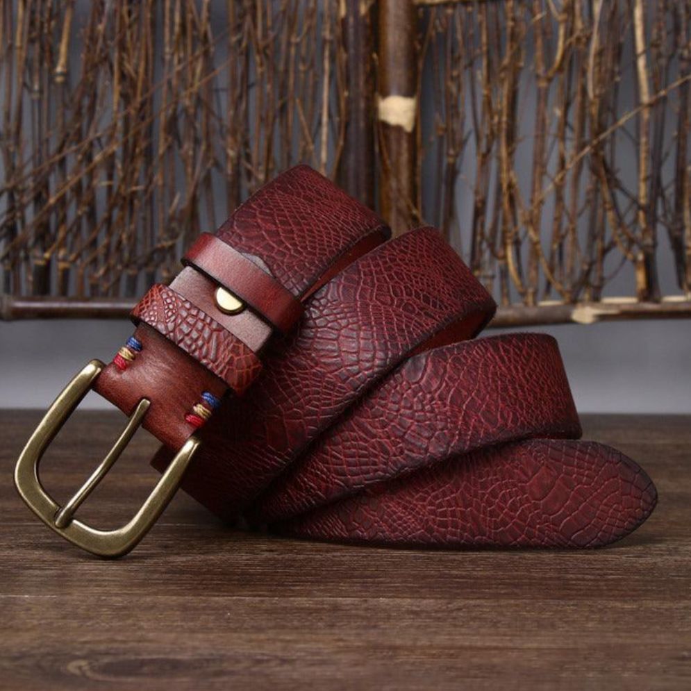 Ceinture Cuir Aspect Crocodile Boucle Élégante Homme - La Ceinturerie