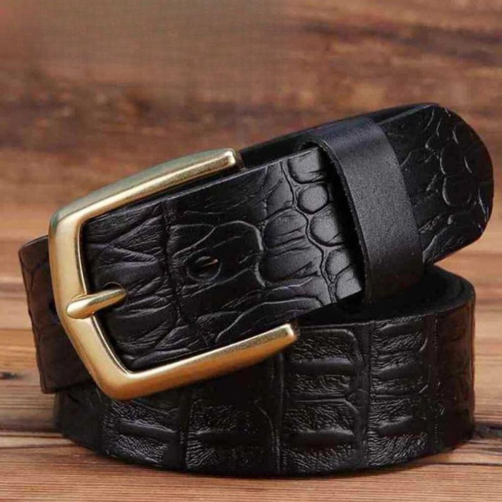 Ceinture Cuir Croco Boucle Dorée Homme Modèle Zolta - La Ceinturerie
