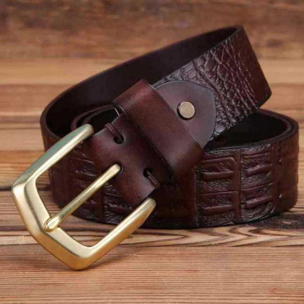 Ceinture Cuir Croco Boucle Dorée Homme Modèle Zolta - La Ceinturerie
