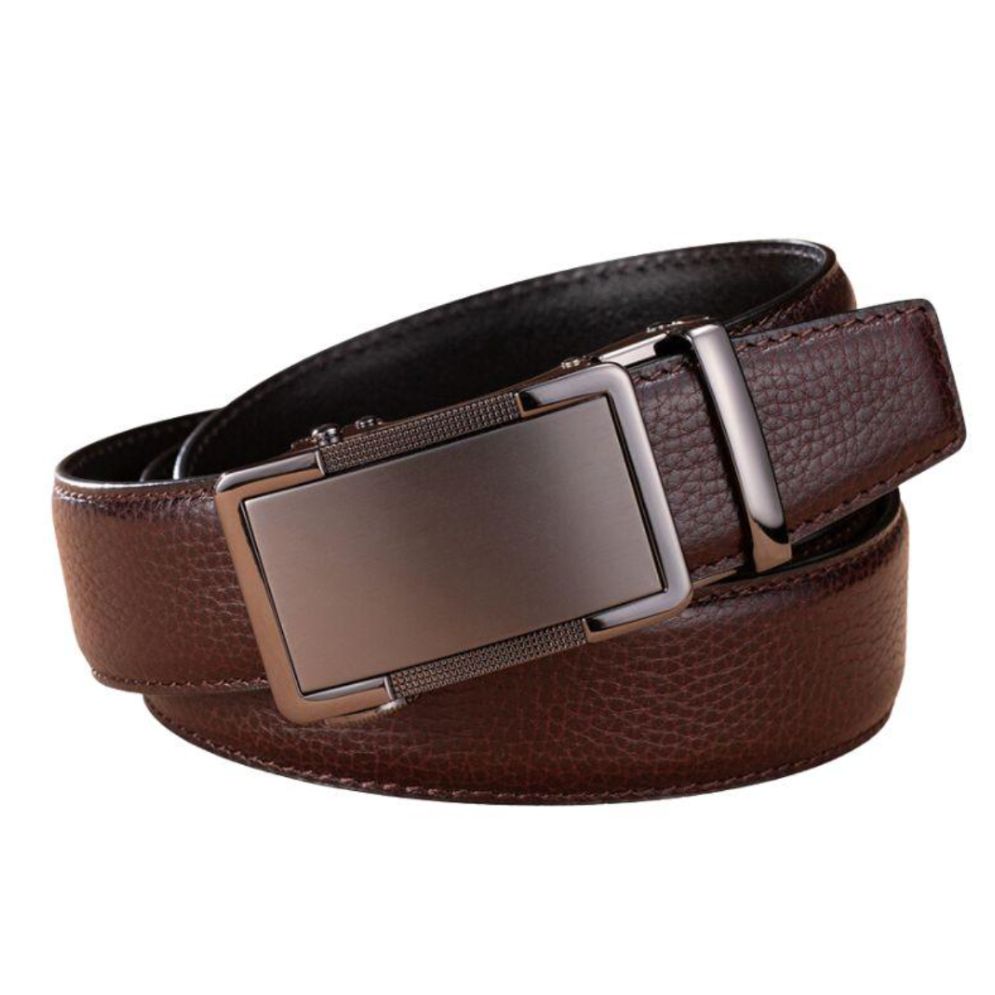 Ceinture de Costume en Cuir Boucle Automatique Marron grainé