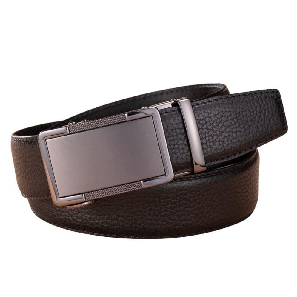Ceinture de Costume en Cuir Boucle Automatique Noire grainée