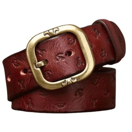 Ceinture en Cuir à Motifs Marins Femme Modèle Thanica Bordeaux