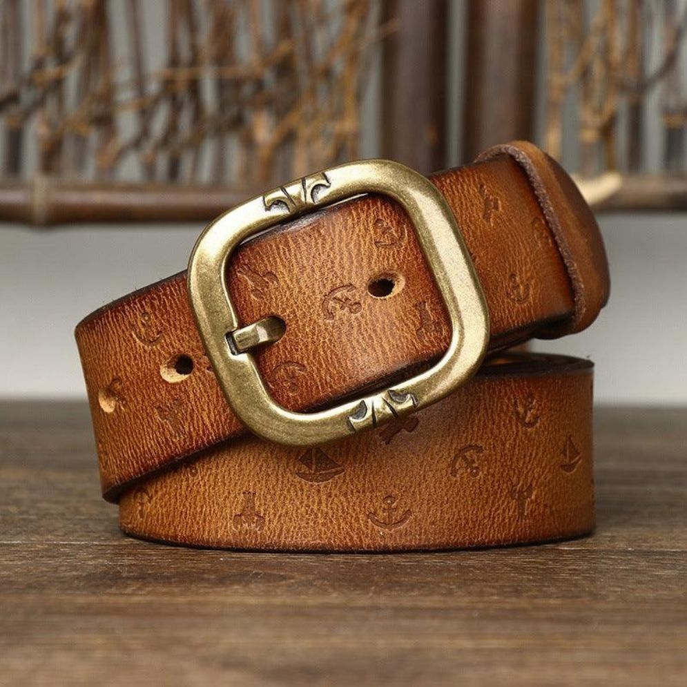 Ceinture en Cuir à Motifs Marins Femme Modèle Thanica Cognac