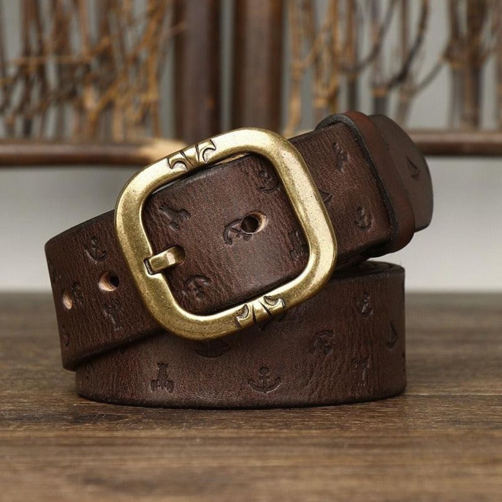 Ceinture en Cuir à Motifs Marins Femme Modèle Thanica Café
