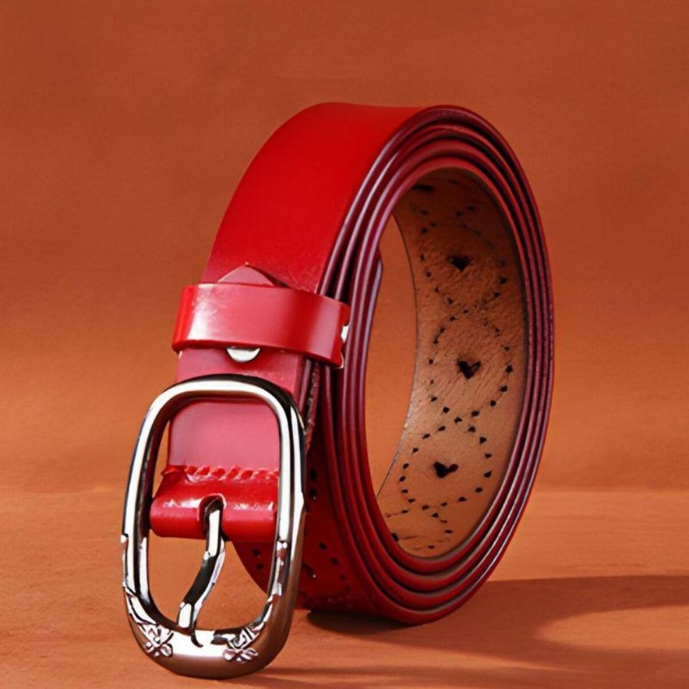 Ceinture en Cuir Ajouré Coeurs Fleurs Modèle Krista - La Ceinturerie