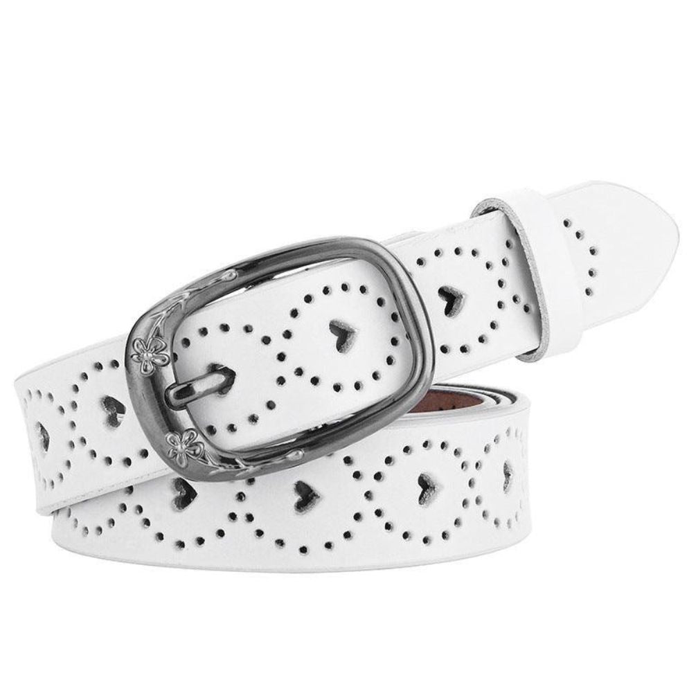 Ceinture en Cuir Ajouré Coeurs Fleurs Modèle Krista - La Ceinturerie
