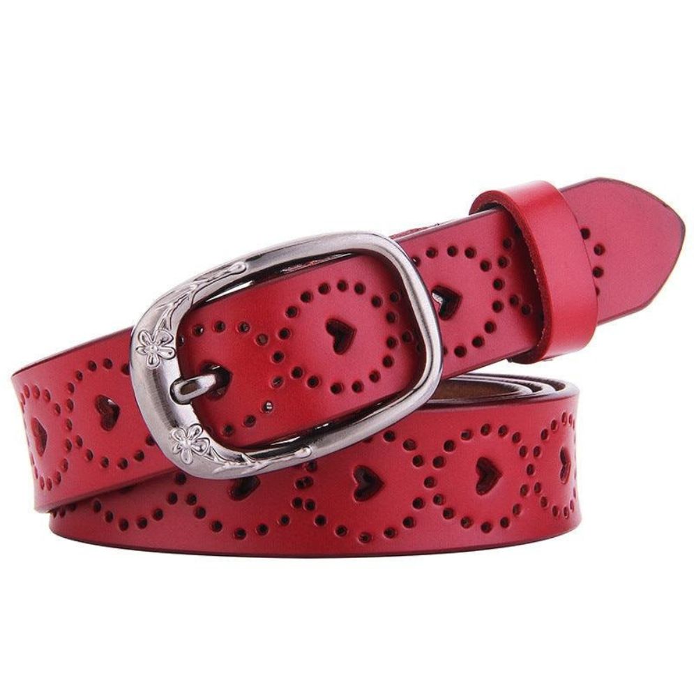 Ceinture en Cuir Ajouré Coeurs Fleurs Modèle Krista - La Ceinturerie