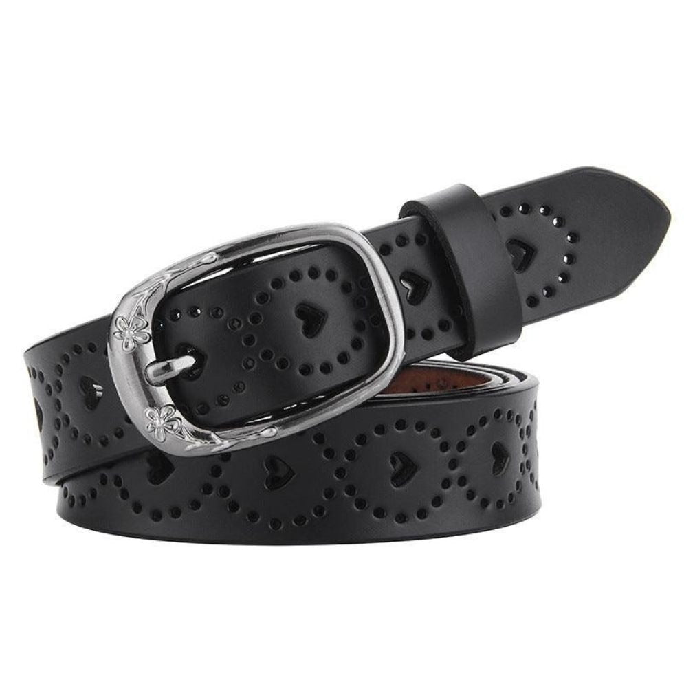 Ceinture en Cuir Ajouré Coeurs Fleurs Modèle Krista - La Ceinturerie