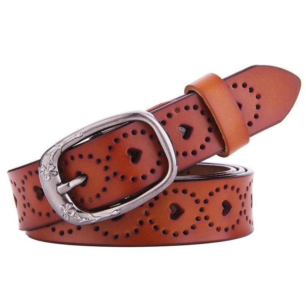 Ceinture en Cuir Ajouré Coeurs Fleurs Modèle Krista - La Ceinturerie
