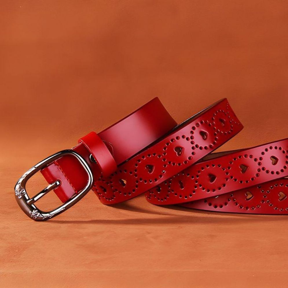 Ceinture en Cuir Ajouré Coeurs Fleurs Modèle Krista - La Ceinturerie