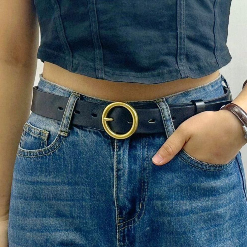 Ceinture Cuir Vieilli Boucle Ronde Femme Modèle Mita - La Ceinturerie
