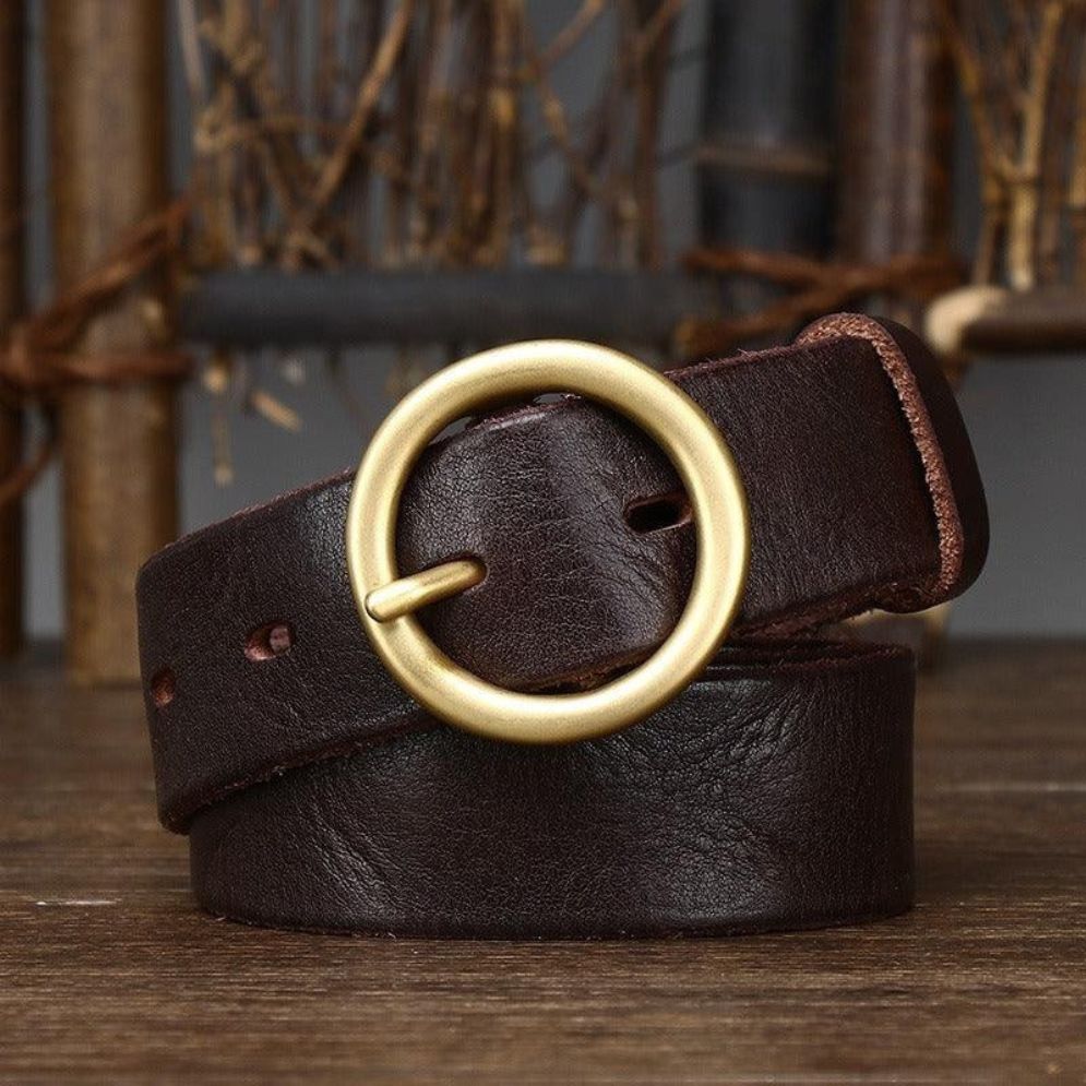 Ceinture Cuir Vieilli Boucle Ronde Femme Modèle Mita - La Ceinturerie
